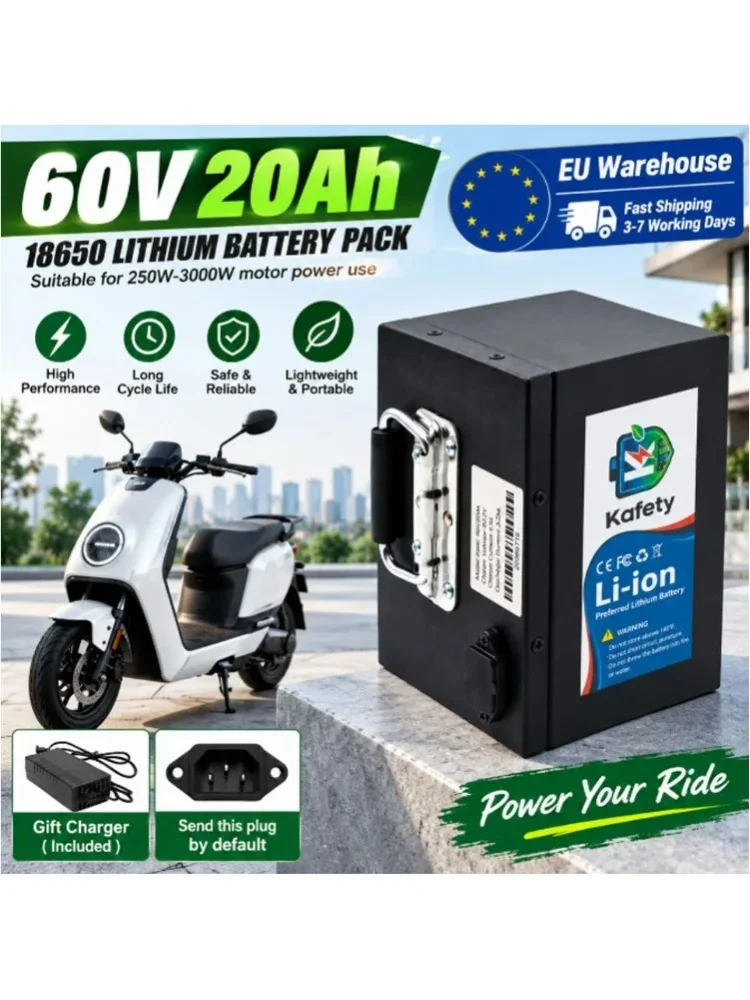 Akumulator litowy 60V 20Ah 18650, różne opcje pojemności, do silników ≤3000W, skuterów elektrycznych, rowerów elektrycznych, motocykli. Akumulator litowo-jonowy z systemem ochrony BMS. Dostępny w — 2