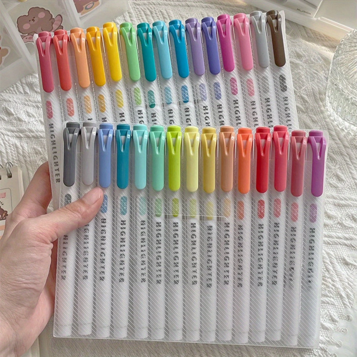 مجموعة هايلايتر باستيل مكونة من 15 لونًا، هايلايتر مزدوج الأطراف مع أطراف واسعة وناعمة، ألوان دافئة متنوعة، مثالية للمدرسة والمكتب #2