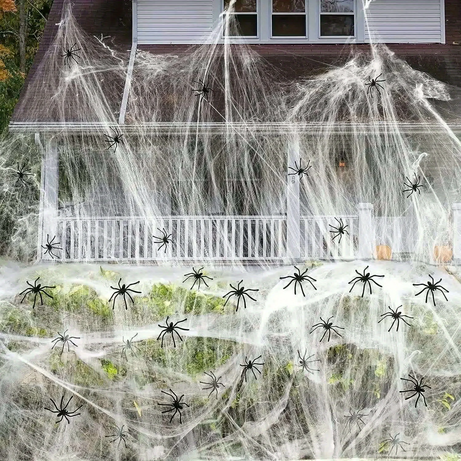Halloween Spider Web Decor, 10.58 Oz Stretchable Cobweb Covers 1500 Sq Ft with 50 Pcs Fake Spiders, Indoor & Outdoor Halloween Party Decoration for Yard House Haunted House view 7