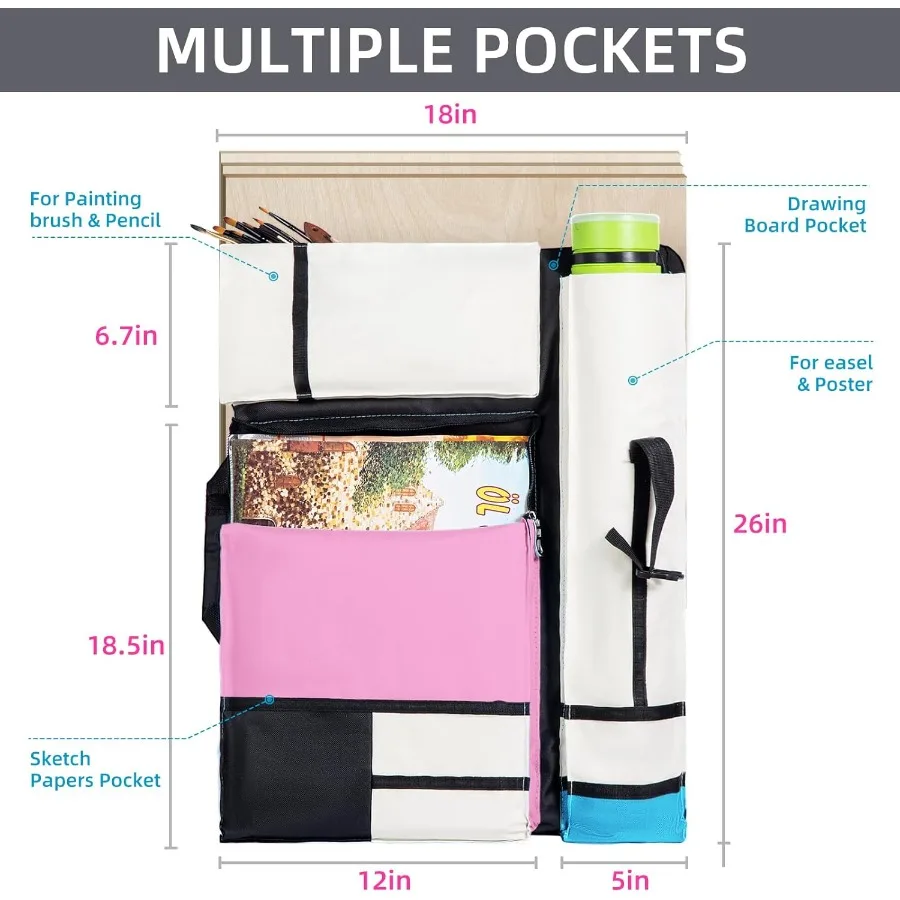 กระเป๋าใส่ผลงานศิลปะ JJRING แบบผ้าแคนวาส กระเป๋าเป้สะพายหลังสำหรับศิลปิน สำหรับเก็บอุปกรณ์วาดภาพกลางแจ้งขนาดใหญ่ ใส่โปสเตอร์ ภาพพิมพ์ พู่กัน และงานศิลปะต่างๆ