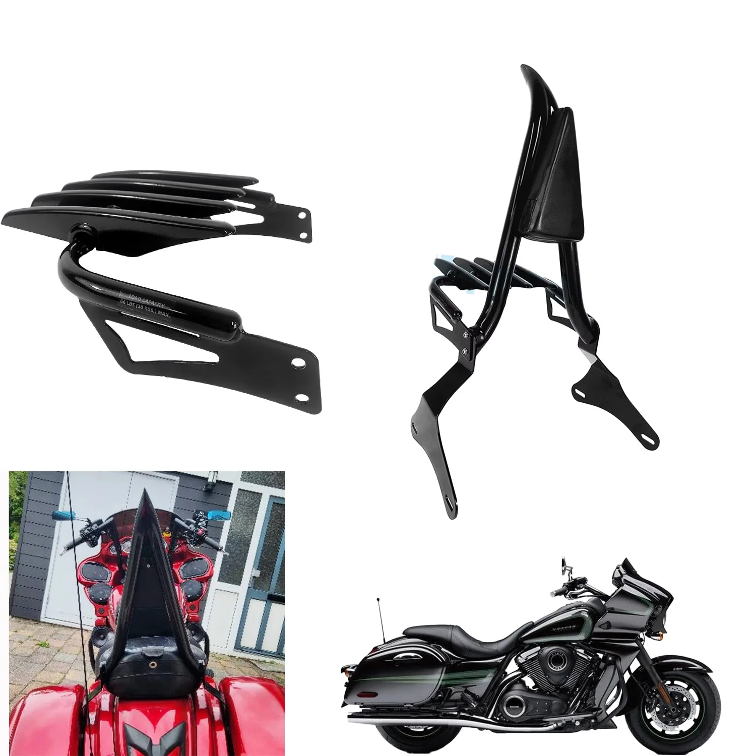 

Задняя спинка пассажира мотоцикла Sissy Bar 2011-2023 для Kawasaki Vulcan VN 1700 Vaquero ABS SE с комплектом багажников