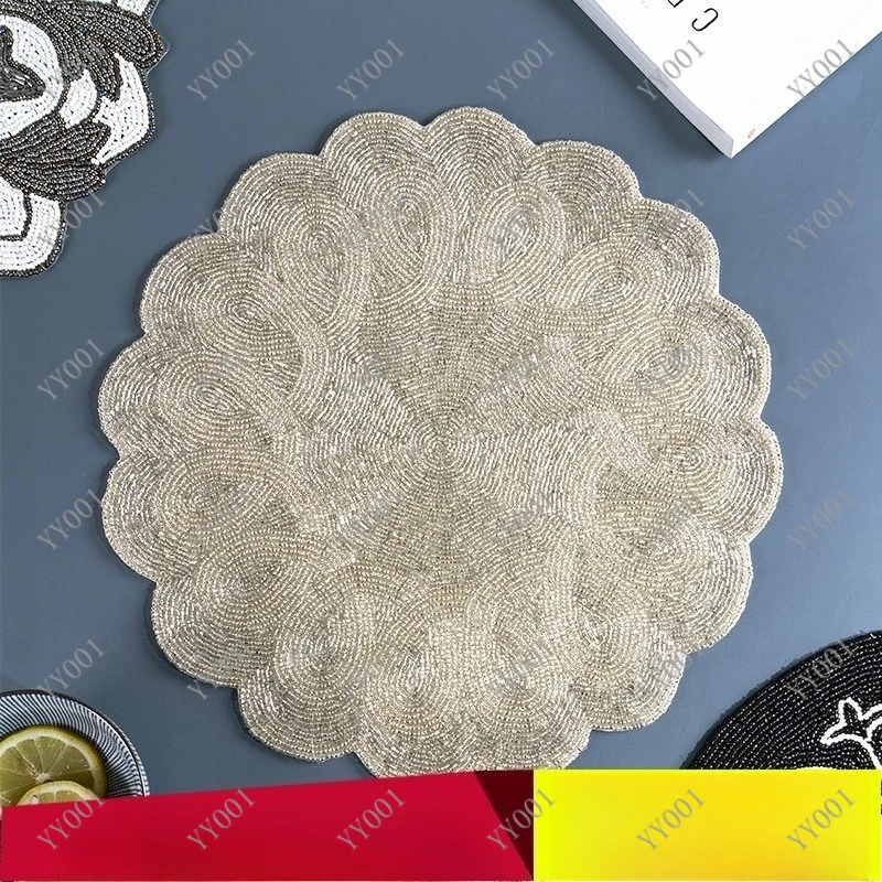 Flower Beaded Placemat Nordic Style Heat Resistant Table Mat Creative Cup Plate Pad for Home Decor