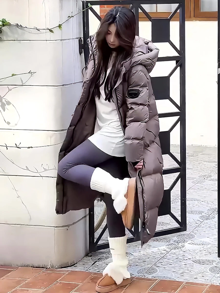 패셔너블 캐주얼 고급 화이트 다운 패딩 재킷 여성용 롱코트 후드 스탠드 칼라 겨울 신상품