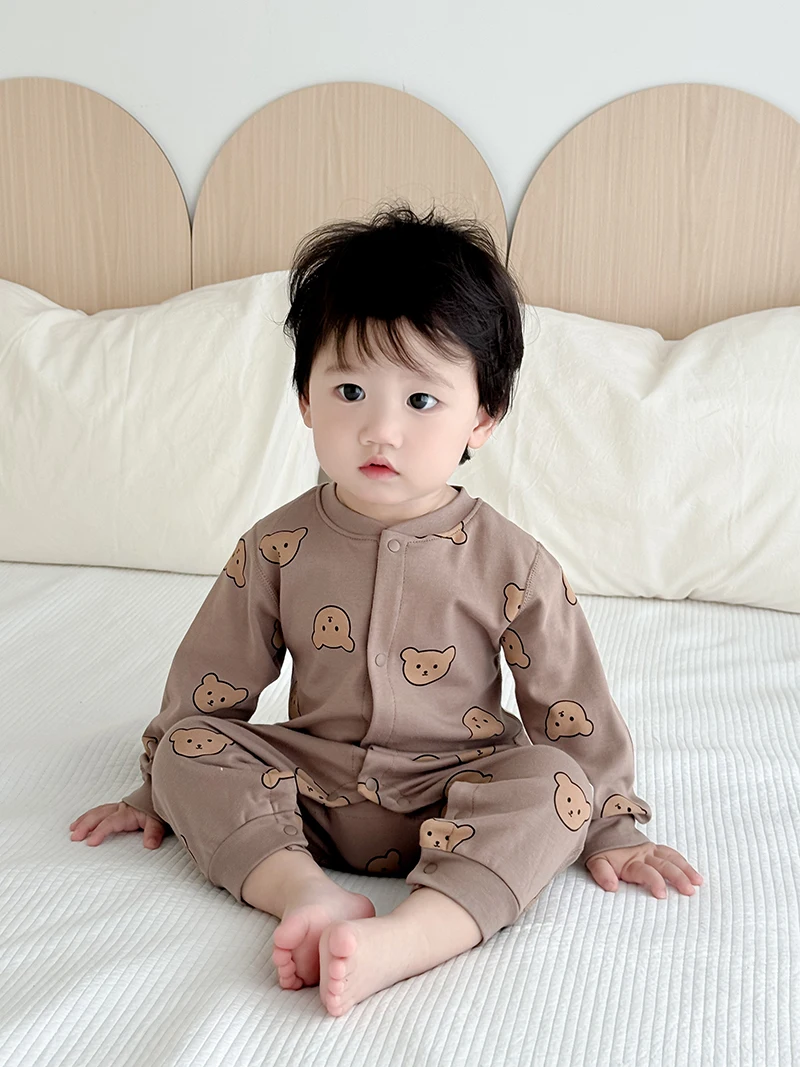 MILANCEL New Autumn Baby Clothes 0-2 Y Newborn Cotton Jumpsuit Skin-friendly Underwear Infant Cartoon Bear Romper Sleepwear