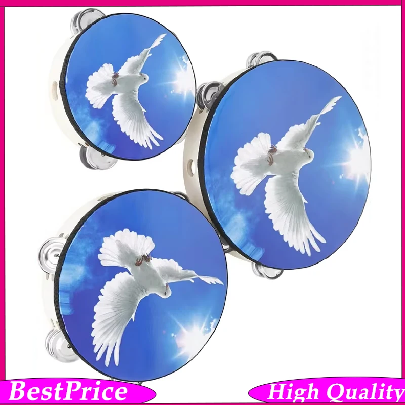

6+8+10 Inches Blue Sky Peace Dove Double Layer Hand Shake Bell Drum Set Orff Musical Instrument Tambourine
