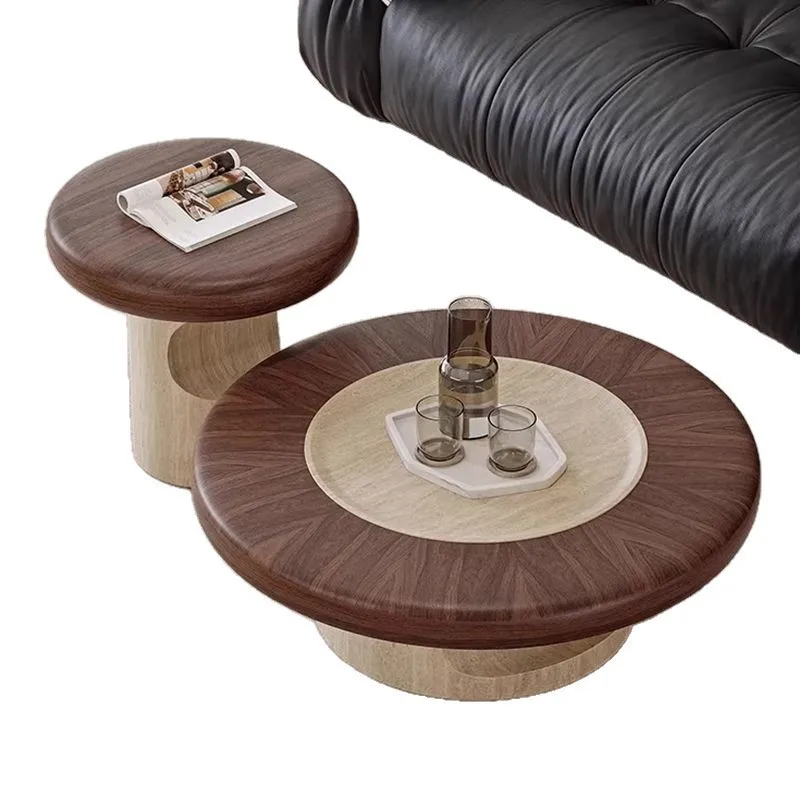 Simple modern travertine coffee table living room home round designer antique solid wood light luxury advanced small