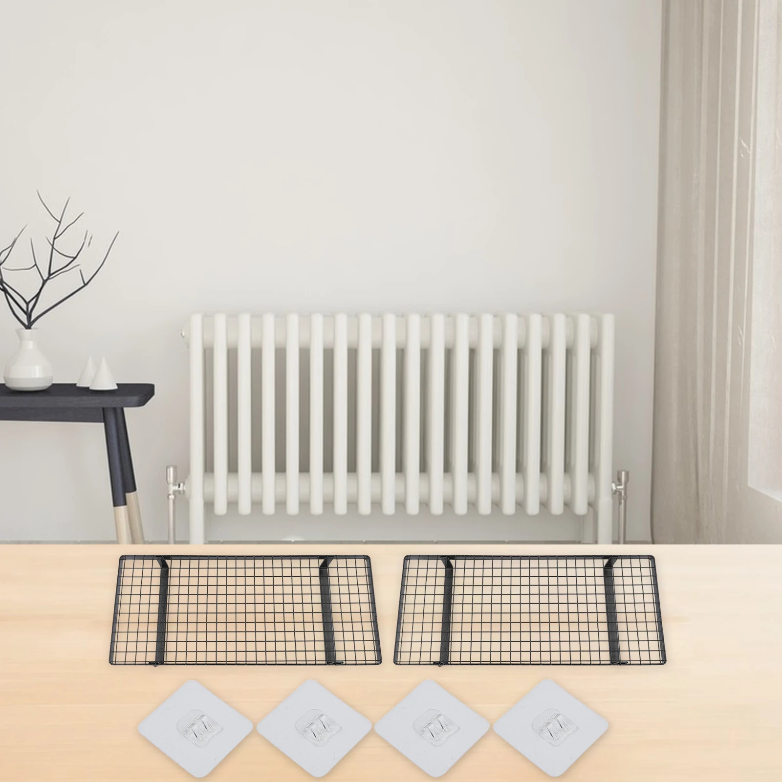 

Radiator Storage Shelf Pair with Hooks for Clothes Drying and Display Designed to Enhance Radiator Area Utility