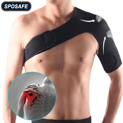 SPOSAFE Adjustable Gym Sports Care Single Shoulder Support Back Brace Guard Strap Wrap Belt Band Pads Black Bandage Men & Women