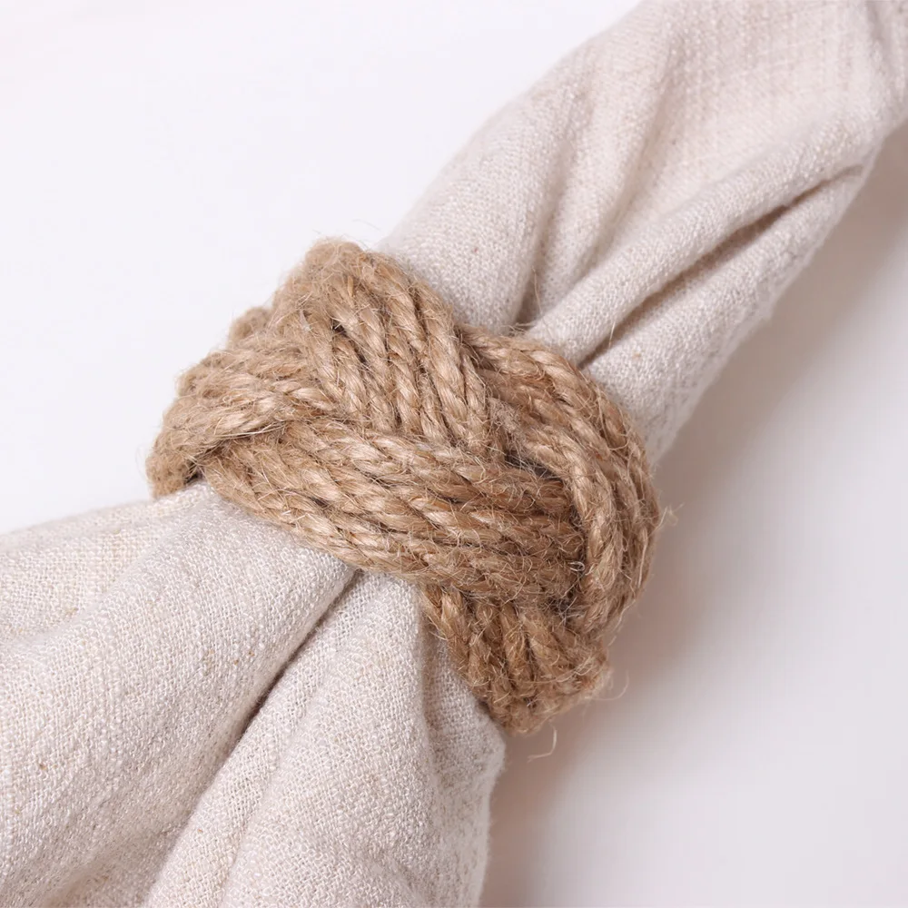 2/4/6Pcs Natural Burlap Napkin Ring Jute Rope Woven Napkin Buckles Holder Wedding Birthday Party Dinner Table Decoration Supply