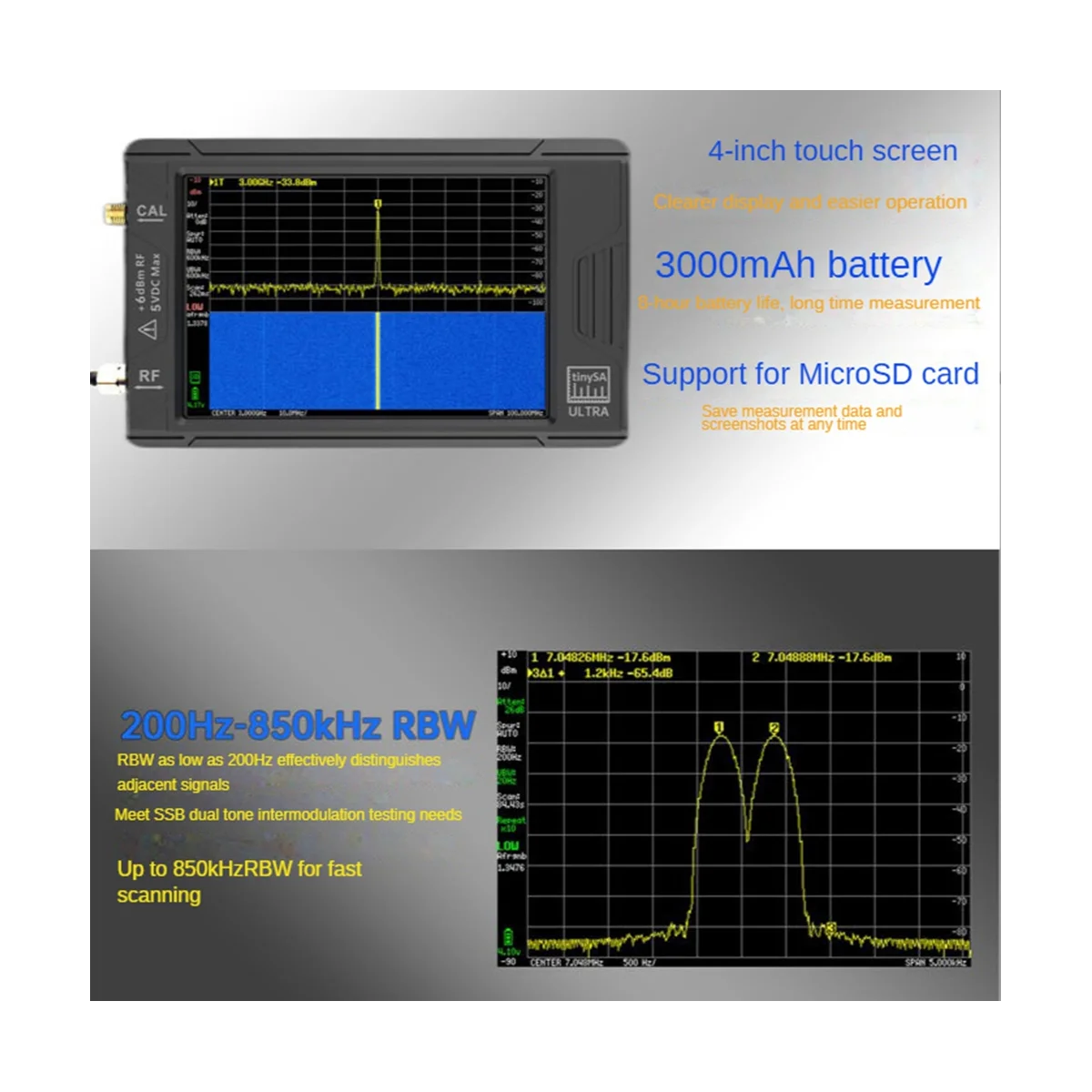 

New TinySA Ultra 4 Inch Spectrum Analyzer Handheld Analyzer 4 Inch Display with Battery 100KHz to 5.3GHz with 32GB Card