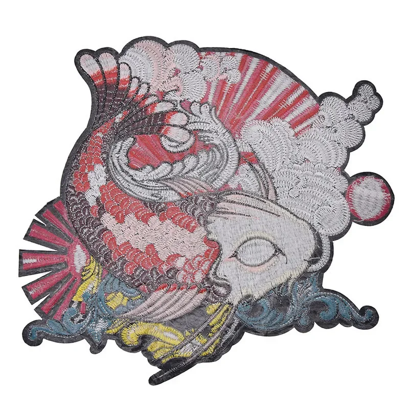 1PC Koi Carp Fish Design Embroidered Patches For Clothes Japanese Style Appliques For Shirts DIY Handmade Sewing Craft