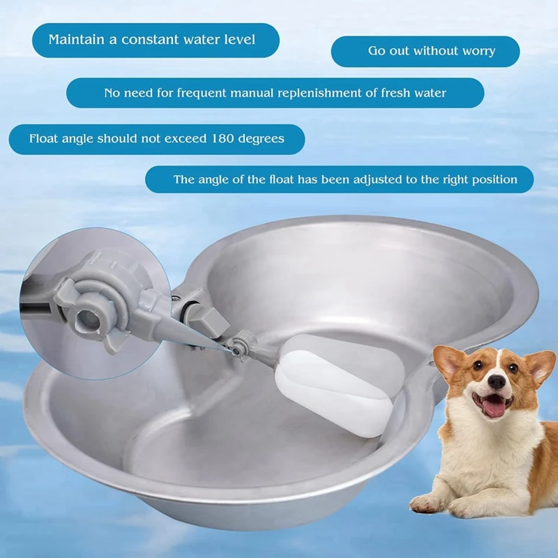 2 Gallon Large Automatic Large Dog Water Dispenser Float Valve Kits Animals Waterer Trough Stainless Steel Bowl-AAAG