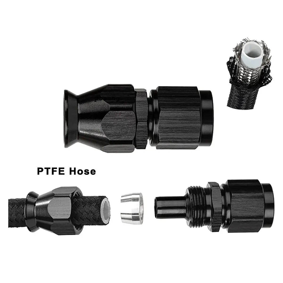 6AN Zwart Nylon PTFE Brandstofleiding 16ft 10 Fittingen Slangset E85