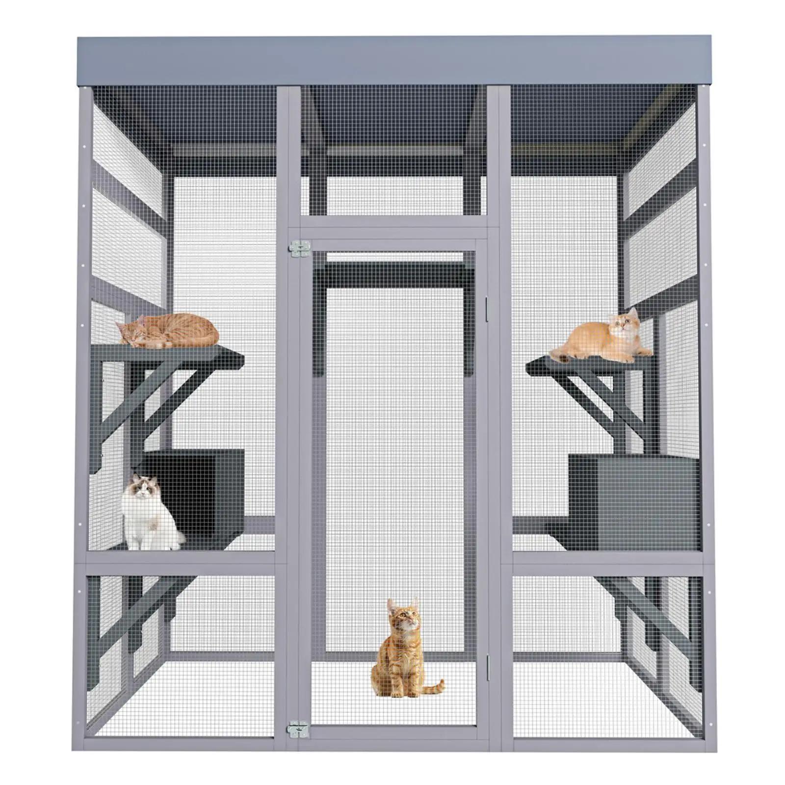 

Pens Hutches Outdoor Wooden Cat Enclosure Waterproof Roof Cage for Climbing Facilities and Cat Furniture