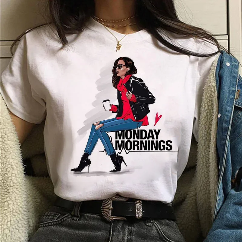 

Large Size Retro Female Cartoon Half Sleeve T-shirt New Girl Polyester Fiber Short Top Women's Fashion Casual Wear