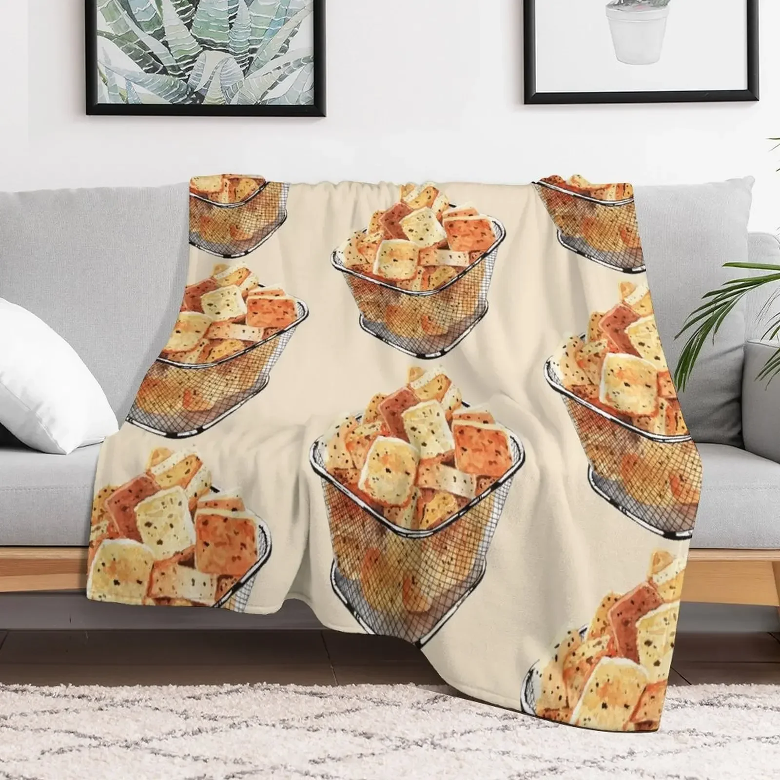 

Crunchy Garlic Croutons Throw Blanket Custom cosplay anime Blankets Summer Warm Blankets