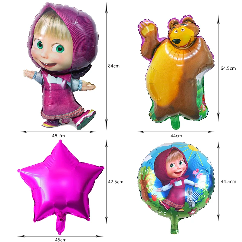 Mashass und Bär Geburtstag Party Dekoration Hintergrund Banner für Kinder Aluminiumfolie Latex Ballon Einweggeschirr Geschenk – Detail 5