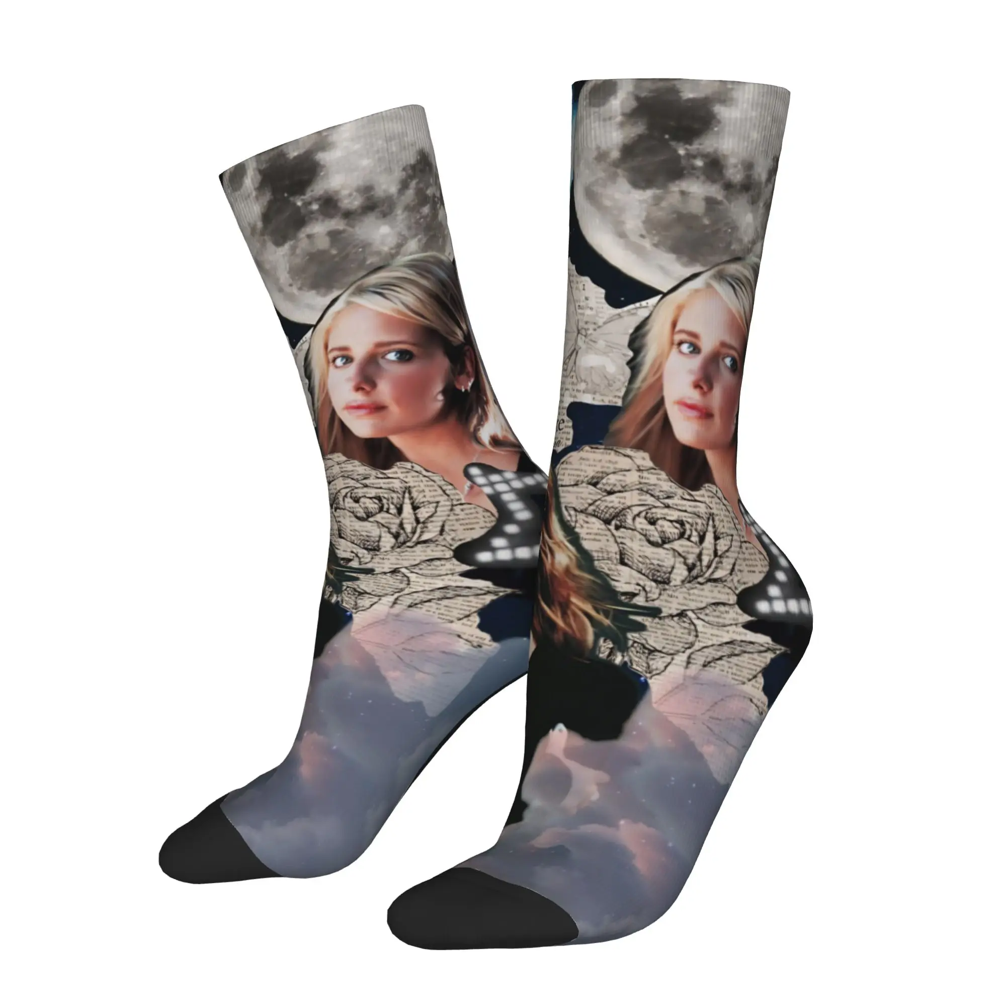 Funny Buffy the Vampire Slayer Sports Socks Horror Movie Polyester Crew Socks for Unisex Non-slip