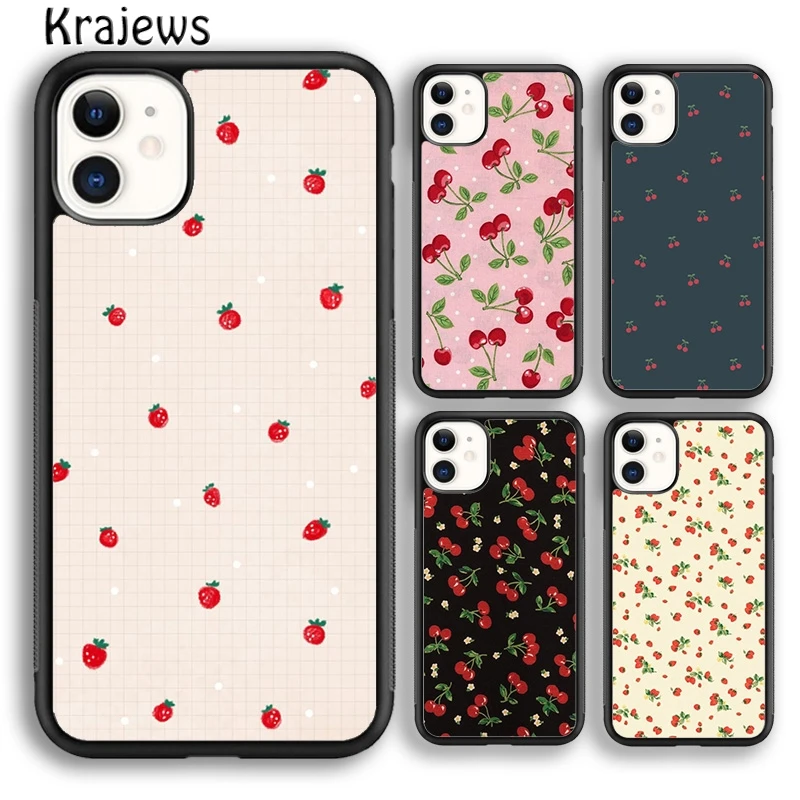 Krajews Pink Cherries Cherry Strawberry Phone Case Cover For iPhone 16 15 14 plus XS XR 11 12 mini 13 pro max Fundas