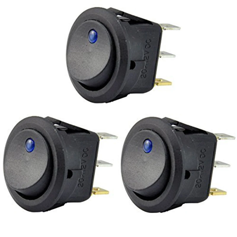 3Pc 12V 20A Rocker Toggle LED Switch Blue Light SPST On-Off Control for Boats Off-Road Vehicles Heavy Trucks ATVs and Anything