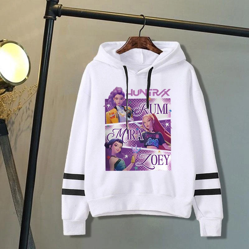 

New K-Pop Demon Hunters Mira Rumi Zoey Printed Hoodie Unisex Autumn Winter Fashion Casual Stripe Long Sleeve Pullover Sweatshirt