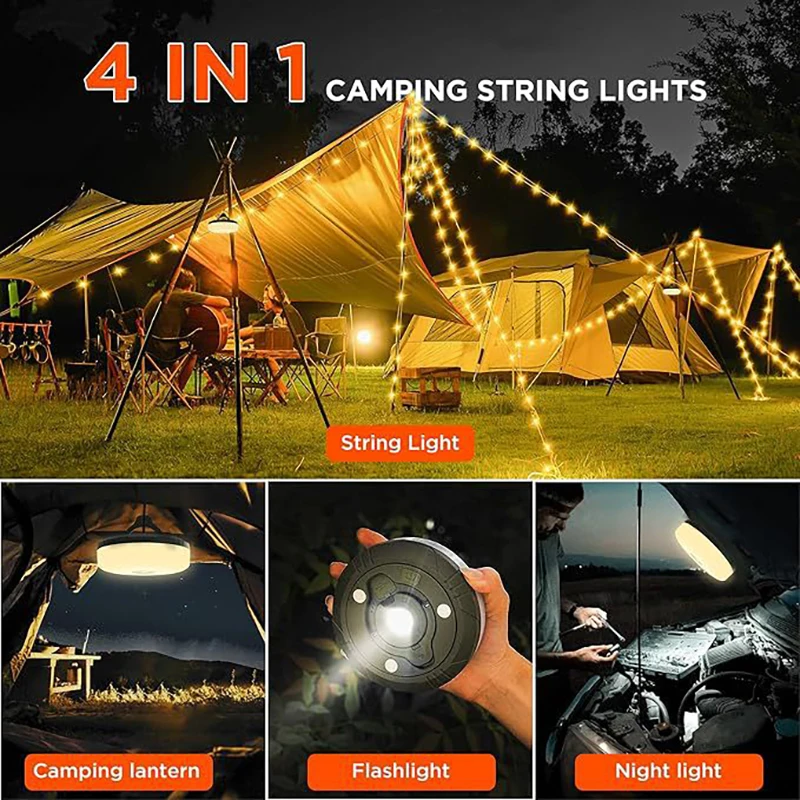 Impermeável Reciclável Camping Lamp Strip, Atmosfera LED, Outdoor Light Belt, Decoração do Jardim, Tent Room, 10m Comprimento, 4in 1