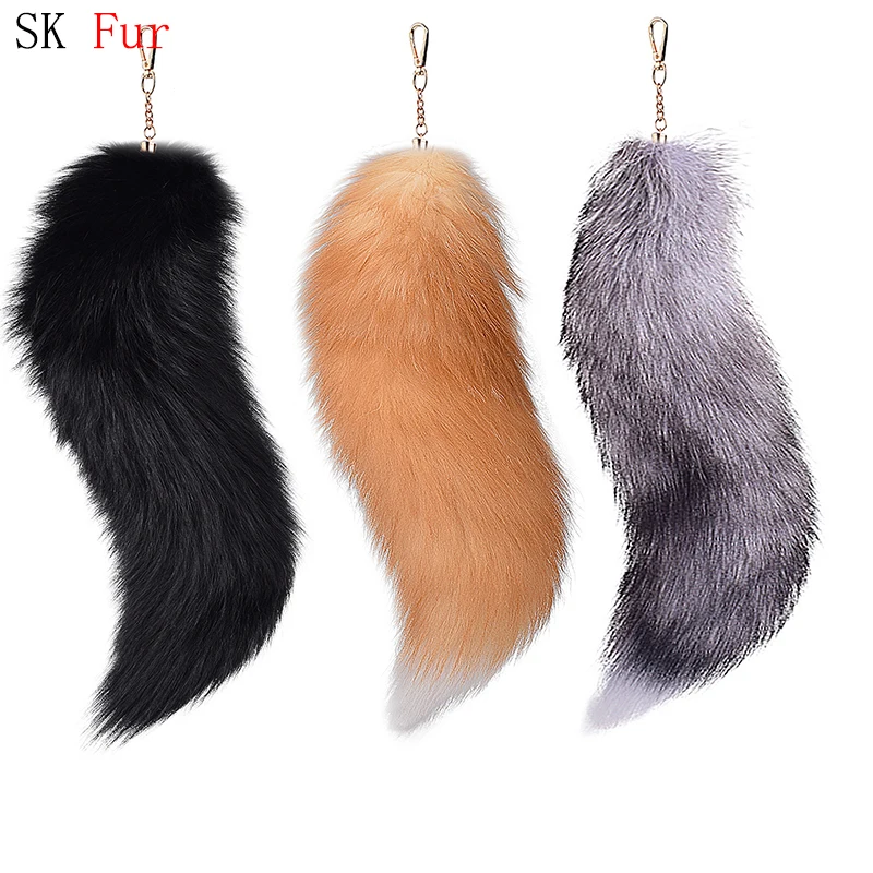 Hot Sale Fashion Fox Tail Keychain Wolf Tail Fur Tassel Bag Tag Black And Brown Pom Pom Charm Keyring Holder Strap Chain Gifts