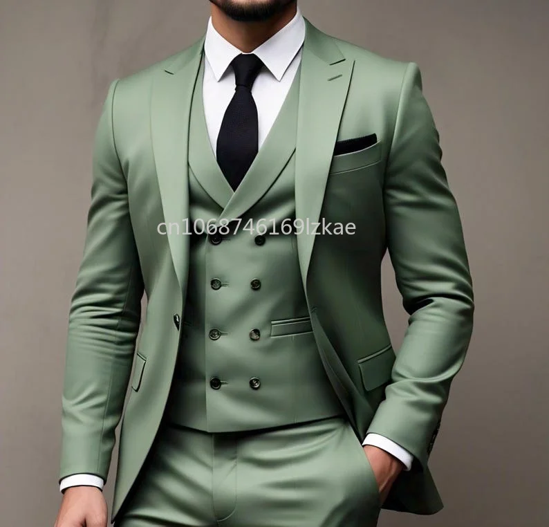Costume 3 pièces vert costume de fête de mariage Traje Americana Hombre