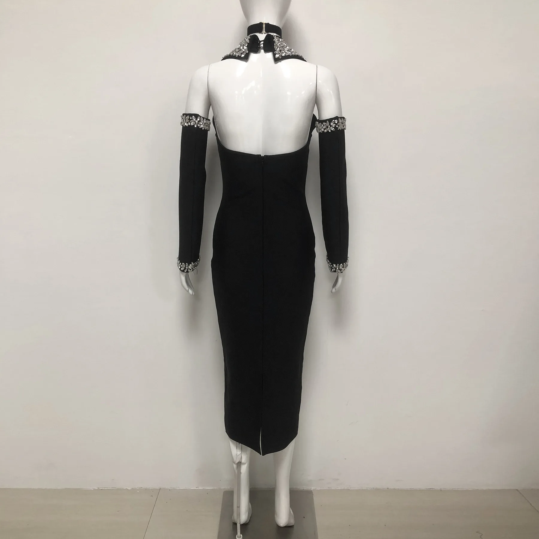 2026 Vrouwen Sexy Mouwloze Mesh Uitgesneden Zwarte Midi Bodycon Jurk Verjaardagsfeestje Kostuum Bar Nachtclub Stage Performance Kleding