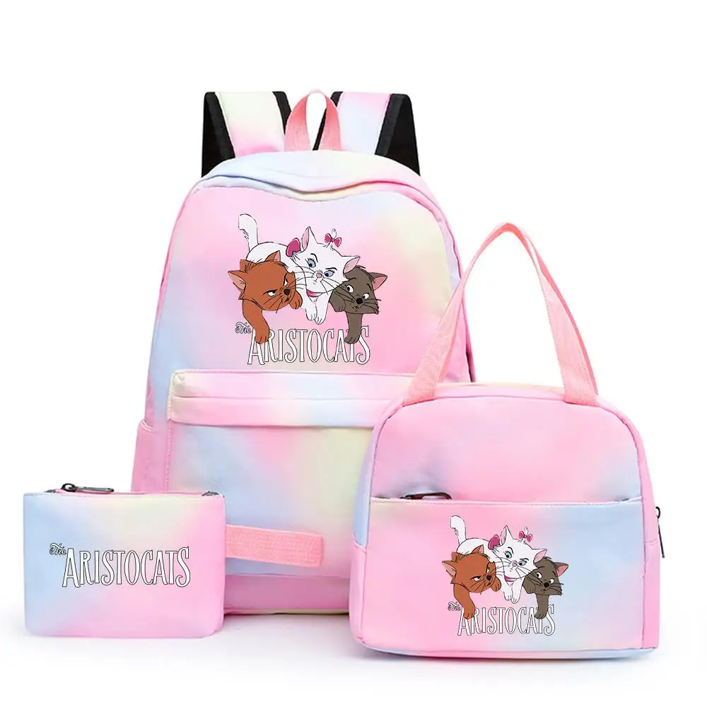 3pcs The Aristocats Marie Cat Colorful Backpack with Lunch Bag Rucksack School Bags for Girls Women Teenagers Sets