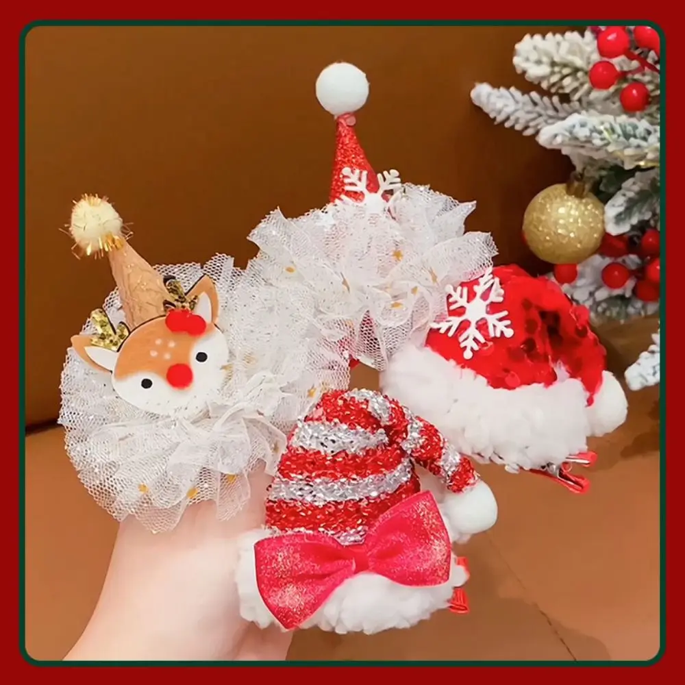 Feliz natal decoração natal hairpin bowknot lantejoulas crianças veado chifre grampo de cabelo floco de neve papai noel