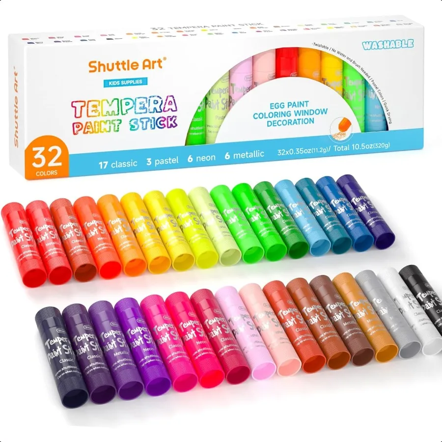 

Tempera Paint Sticks 32 Colors Solid Tempera Paint for er Quick Drying NoToxic Works Great on Paper Wood Glass Ceramic Canvas