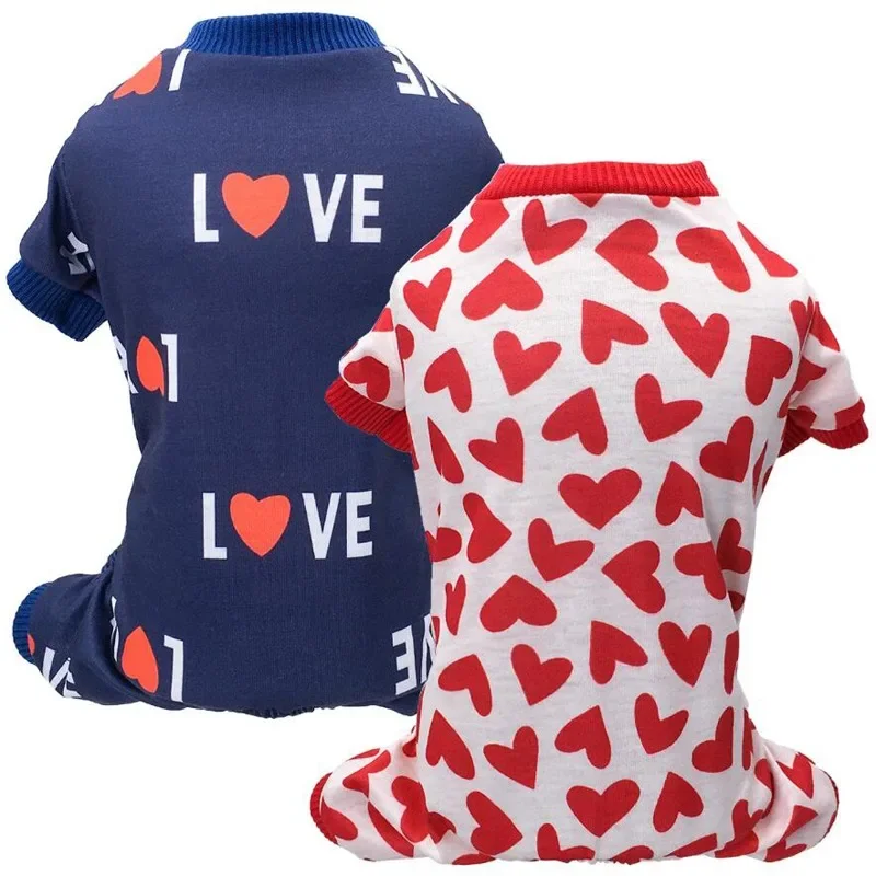 Male Dog Pajamas Onesies Comfy Stretchy Heart Print Puppy Pjs Cotton Pet Jumpsuit Clothes for Small Dogs Yorkie Chihuahua Beagle