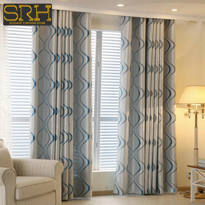 Simple European Curtains Thickened Stripes Blackout Fabric Living Room Bedroom Jacquard Gauze Double-sided Window Custom Cloth