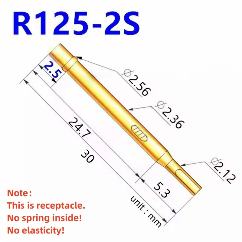 20/100PCS R125-2S Test Pin P125-B P125-B1 Receptacle Brass Tube Needle Sleeve Seat Solder Connect Probe Sleeve 30mm Dia 2.36mm