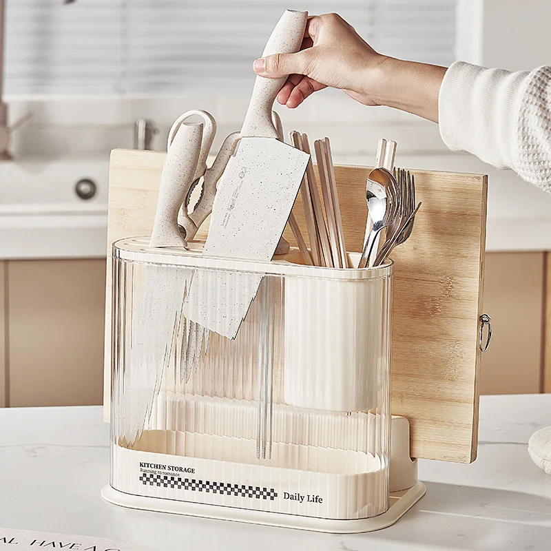 

Kitchen Storage Holder Cream Wind High Value Cutlery Cage Tool Knife Rack Chopping Board Integrated