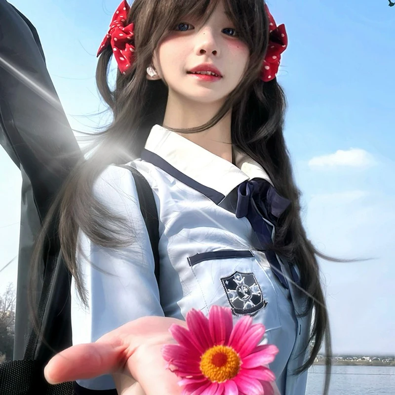 Summer Taiwan School Uniform Women's High School Short Sleeve Uniform Korean Student Japanese Gyaru Schoolgirl Blue Sailor Shirt