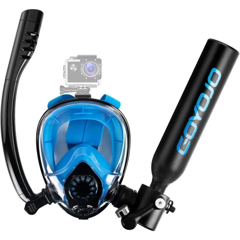 0.5L Mini Diving Tank Full Face Snorkel Mask Combination High Aluminum 5-8 Minutes Diving Underwater Breathing Oxygen Supply