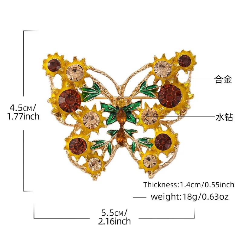 Natural enamel brooch, sunflower butterfly, whale, and gemstone butterfly personality pins, suitable for ocean and nature lovers view 4