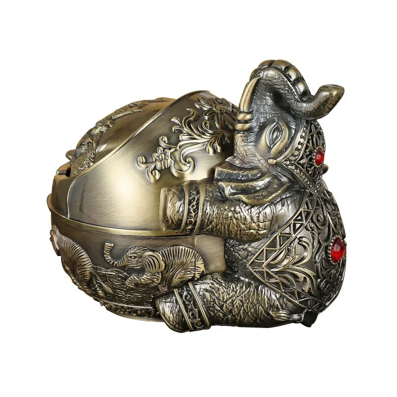 Retro Windproof Ashtray with Lid Zinc Alloy Elephant Styling Embossed Home Hotel Office Deocration Smoking Necessities WF