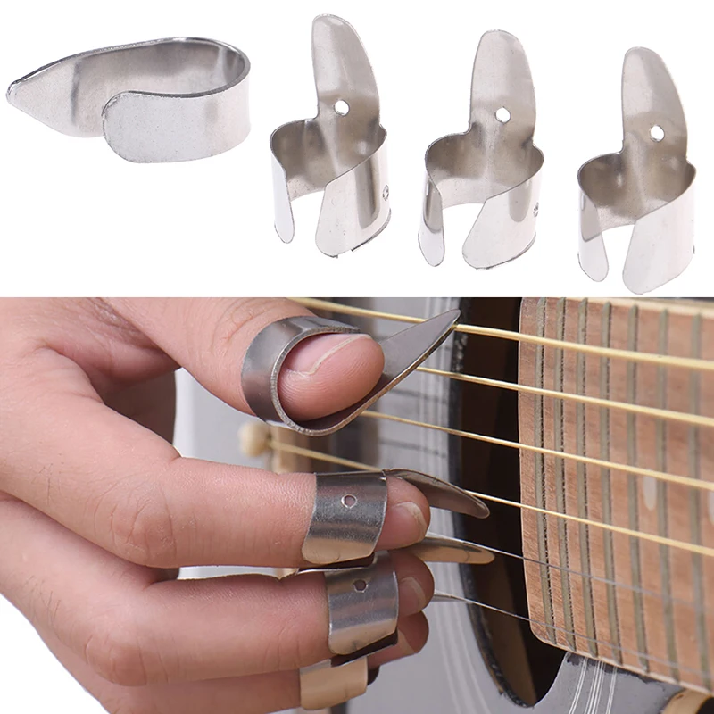 New 4Pcs/set Metal Guitar Accessories Finger Picks Plectrums Metal Slide Tools Instruments ToolsAcc