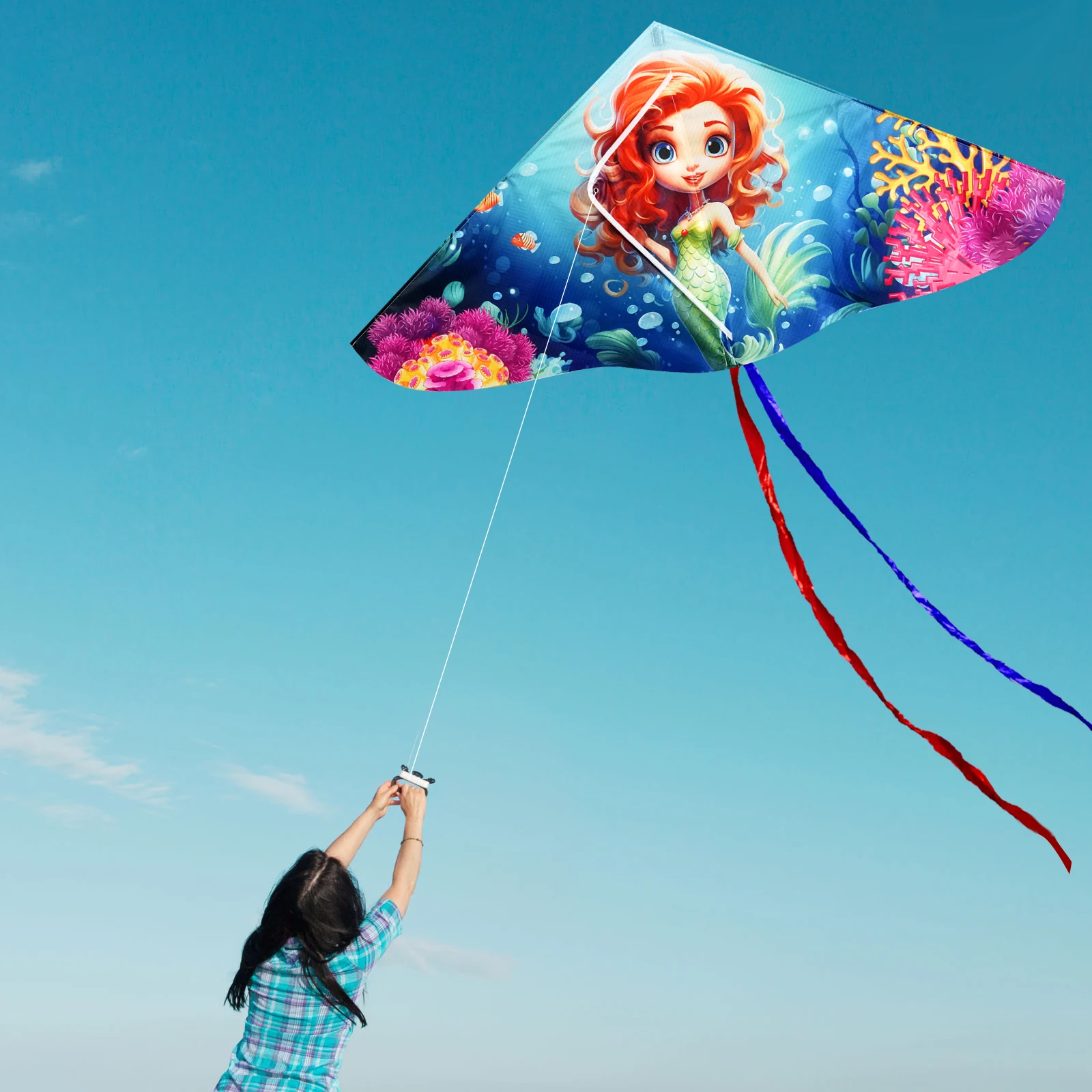 2024 NEW Outdoor Fun Sports  Mermaid Kite For Beginner Delta Kites For Kids And Adults  Come With String And Handle Easy To Fly