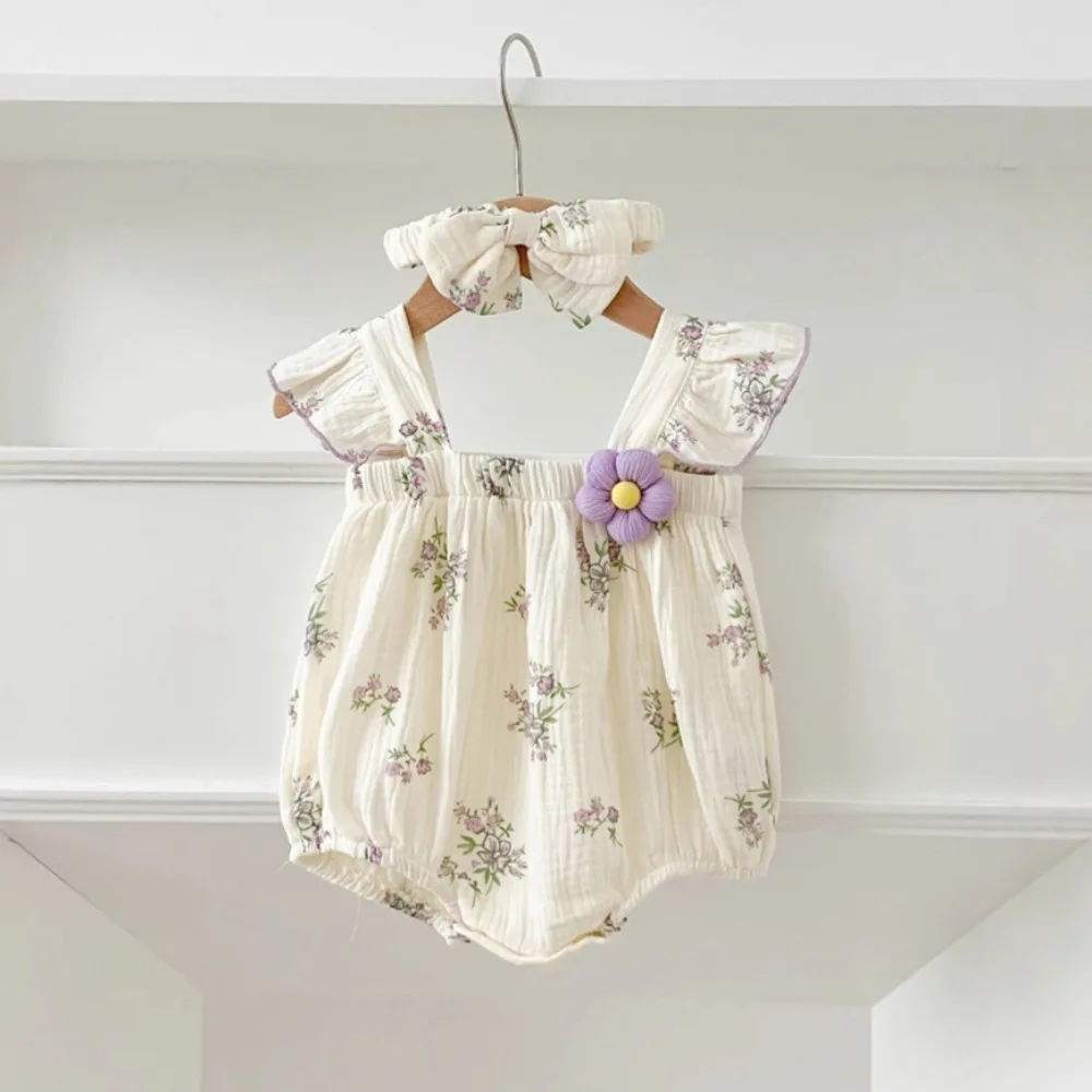 

Rompers Girl Summer New Style Cotton Floral-print Sleeveless Square Collar Soft Breathable Sweet Fashion Korean