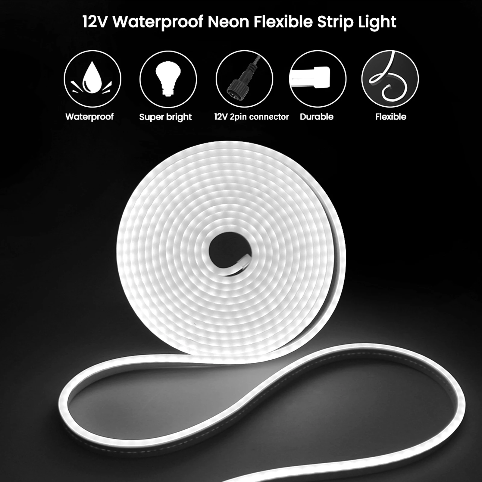 IP67 Waterproof Solar Neon LED Strip 12V 2835 SMD Flexible Tape Light Outdoor Decor Warm/ Cool White Remote Control 6mm X 12mm