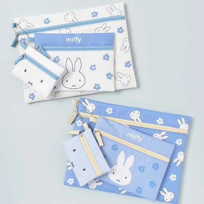 

New Miffy Three Piece Set Miffy Rabbit Zipper Bag Document Change and Miscellaneous Storage Bag Large Medium Small File Bag