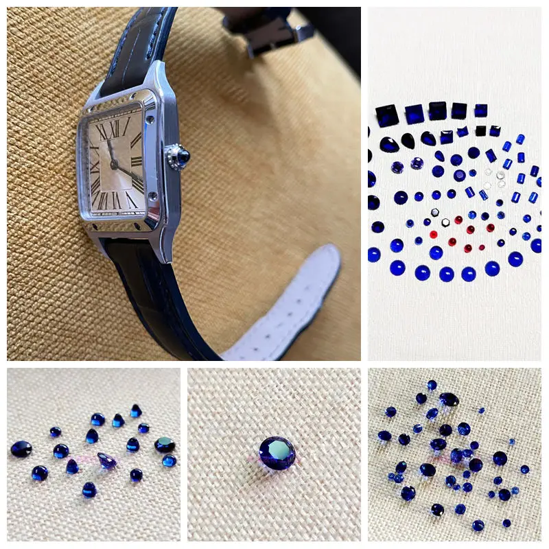 Safira azul redonda adequada para cartier coroa ajuste ballon bleu pasha panthere santos cle rond maillon drive tortue múltiplo