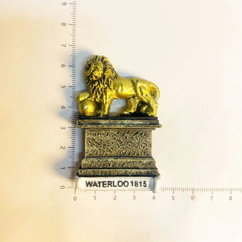 Lembrança Turística Belga: Ímã de Geladeira em Resina com Padrão de Leão da Batalha de Waterloo para Decoração de Casa