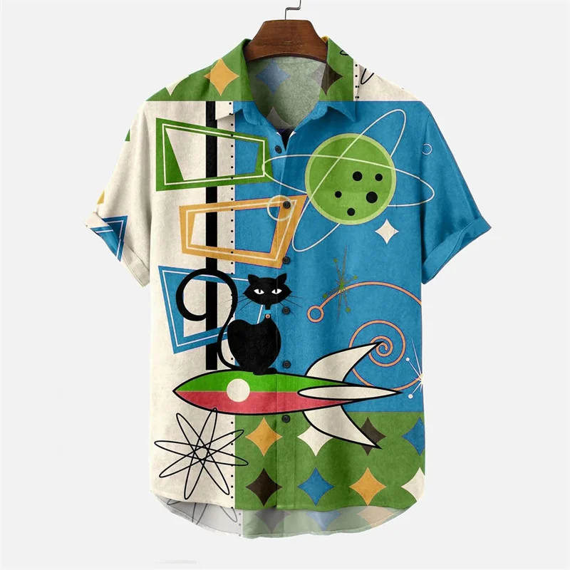 

Men's Summer Shirts Egyptian Cat 3D Pattern Shirt Summer Lapel Short Sleeve Vintage Tops Unisex Men's and Women's Clothing