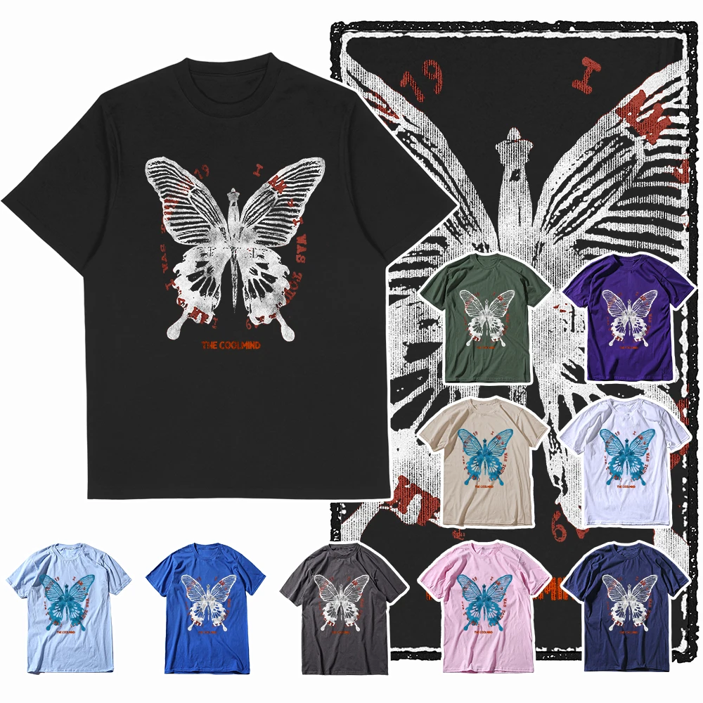 Coolmind X0110 Eternal Butterfly Design 100% cotton exclusive graphic men tshirt big size streetwear t shirt for men tee shirts