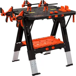 Portable Folding Work Table 2-in-1 as Sawhorse & Workbench Large Load Capacity with 4pcs Clamps 4pcs Bench Dogs